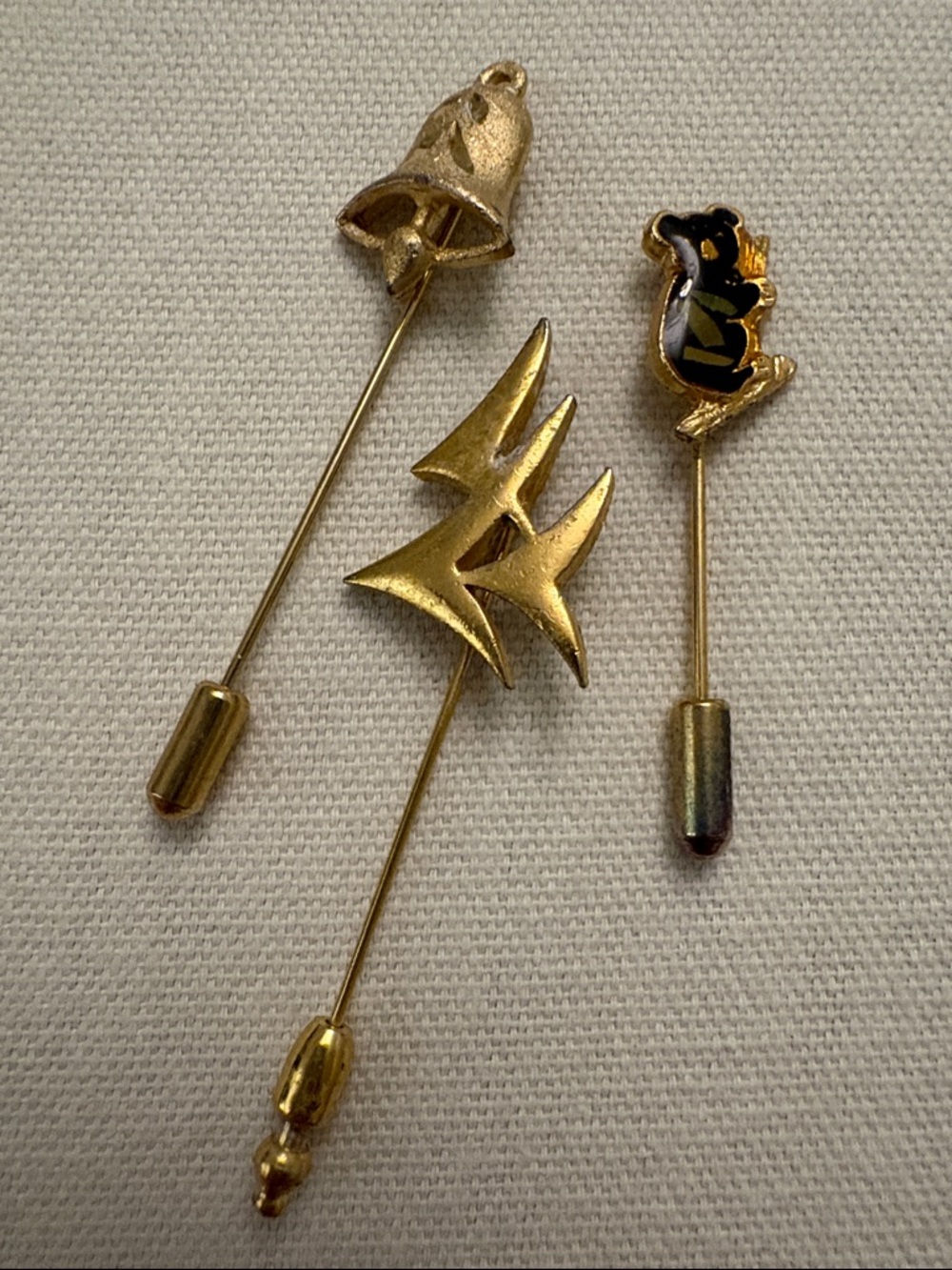 3 Vintage Gold-tone Stick Pin Bundle